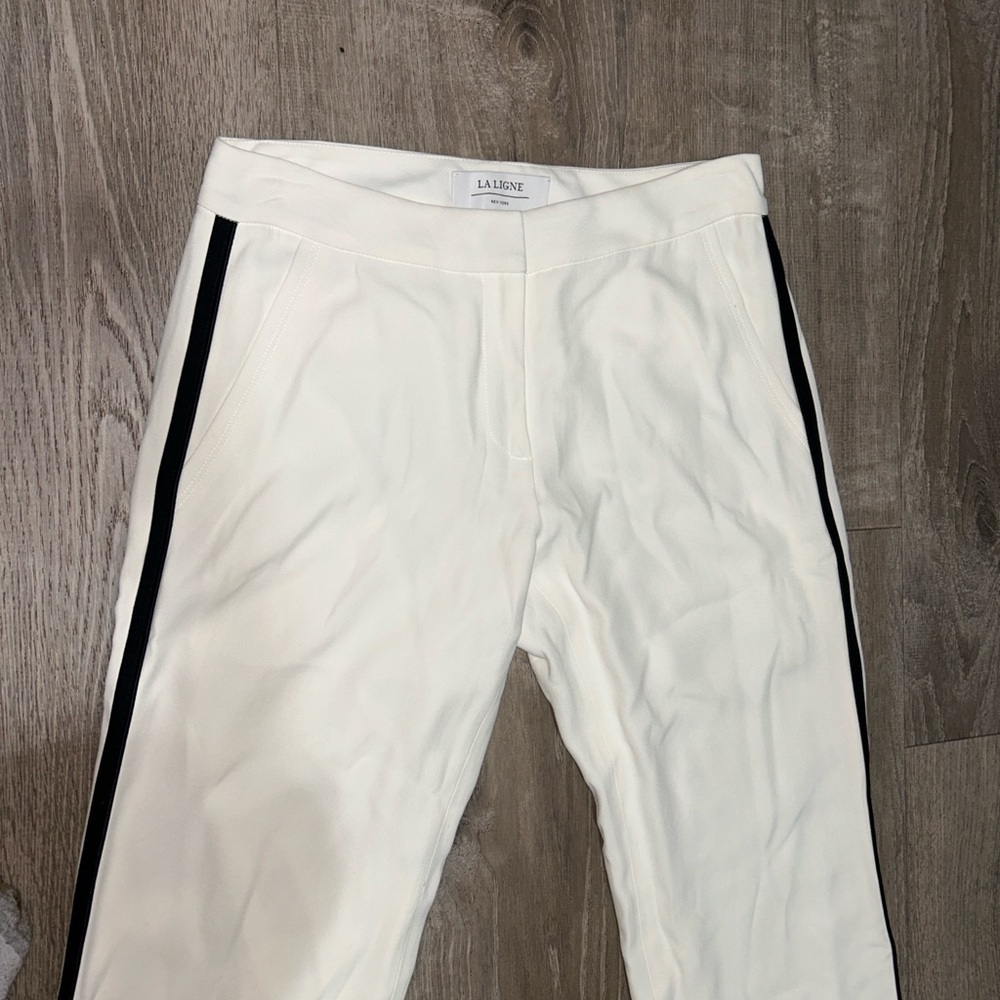 La Ligne White Wide Leg Pants with Black Side Stripes Size 2 - Picture 3 of 5